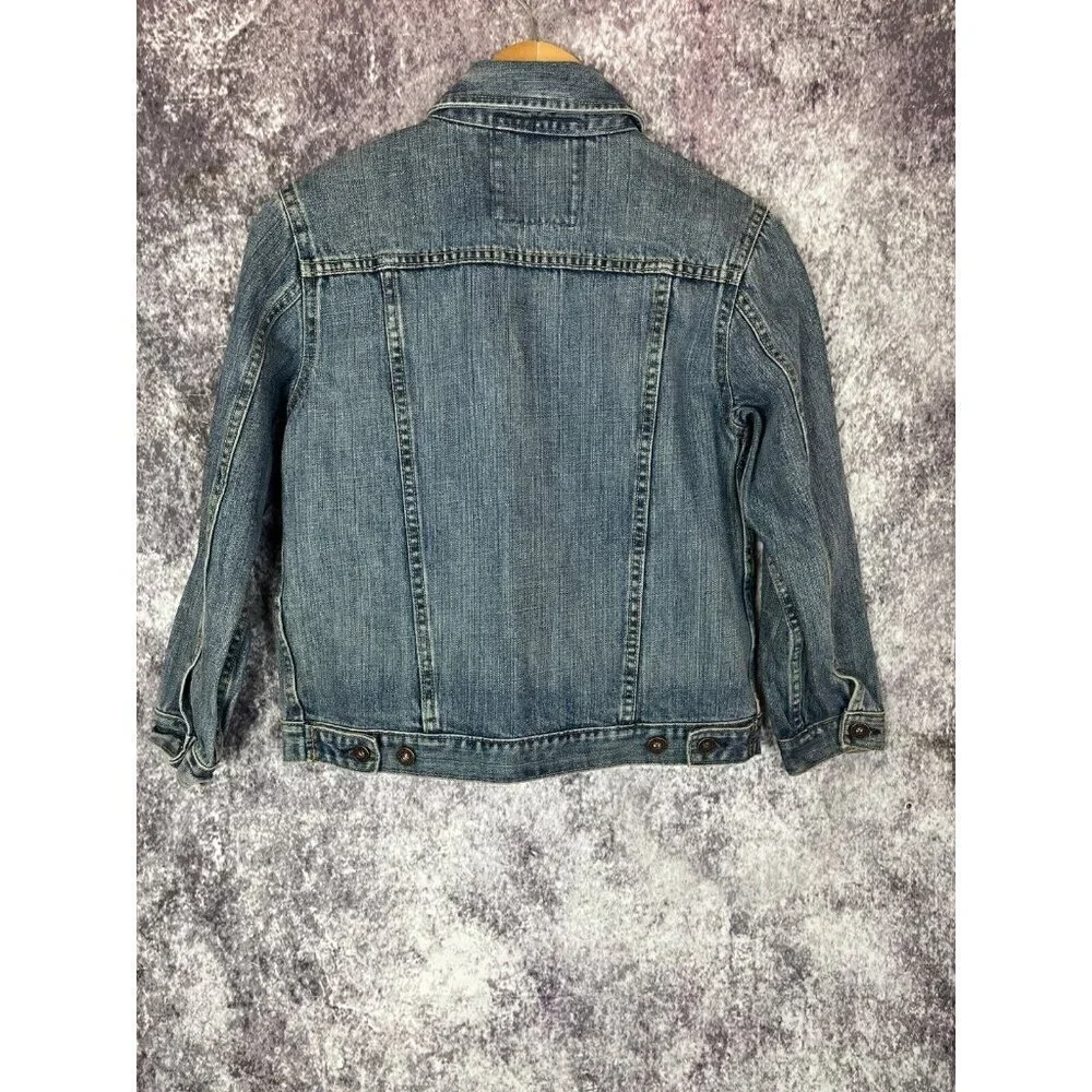 OLD NAVY Jacket Womens M Blue Denim Jean Cropped‎ Trucker Wash Y2K Retro 80s 90s